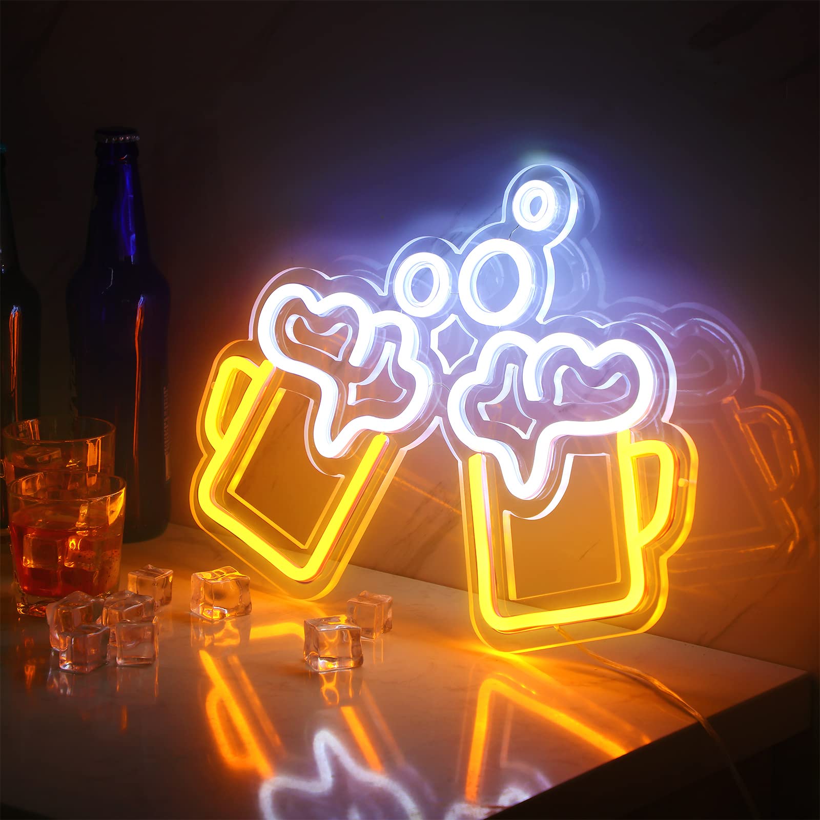 Beer Neon Signs Yellow White Beer Signs LED Beer Lights USB